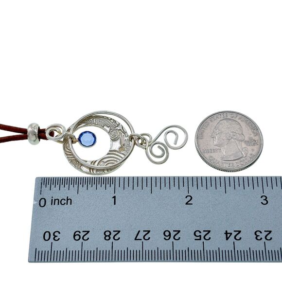 Vintage Silver Tone Blue Crystal Dangle Corded Necklace 15.5"-25.5" - Picture 4 of 4